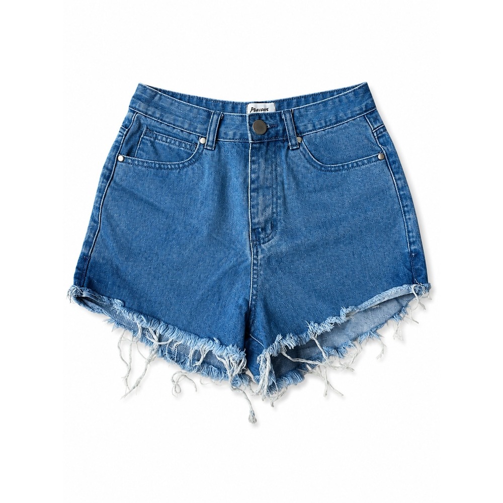 Princess‎ Polly Y2K High Waisted Denim Shorts Women 4 Blue Distressed Chewed Hem